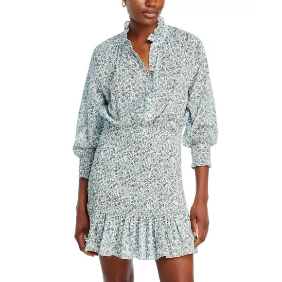 398$Veronica Beard Corsica Smocked Skirt Mini Dress 3/4 Sleeves Size S Ivory - Picture 1 of 5